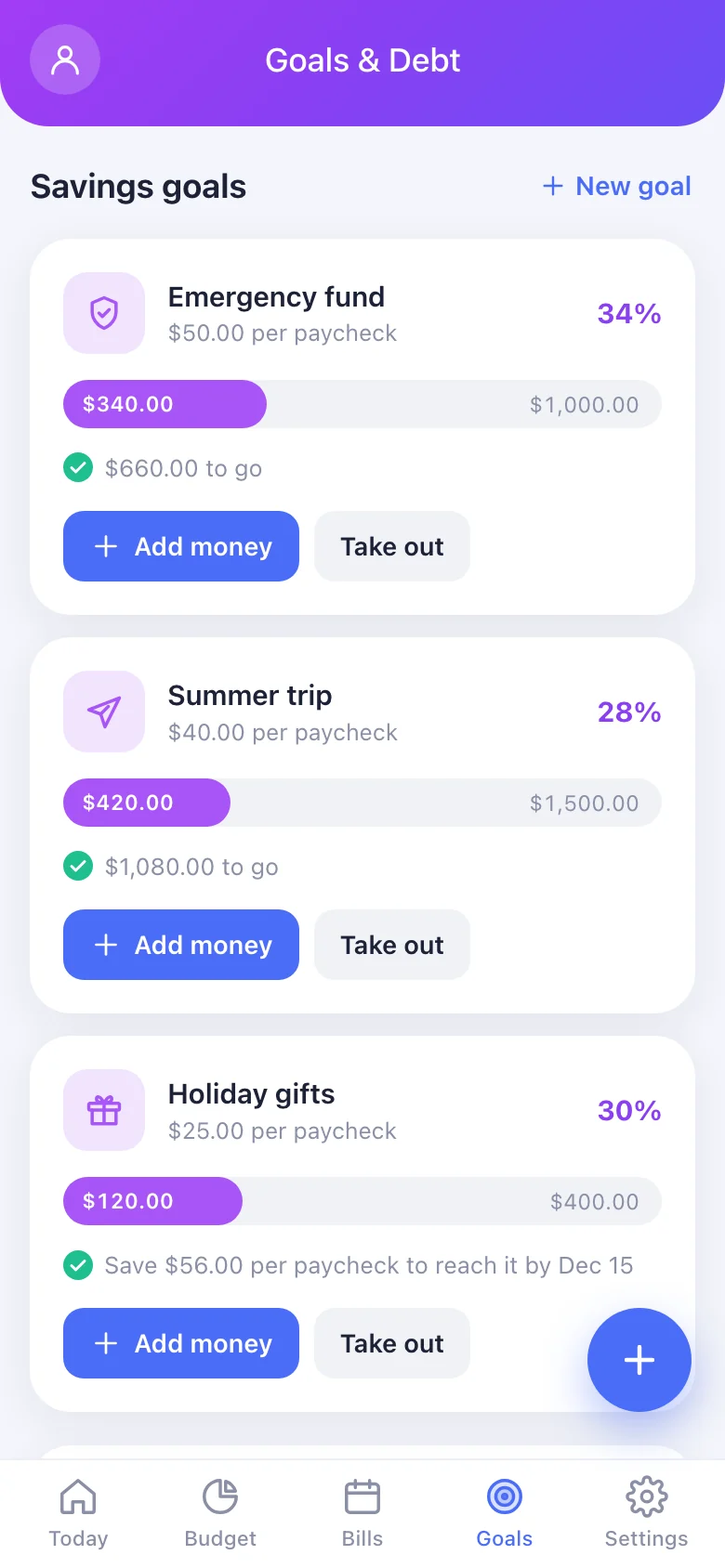Savings goals